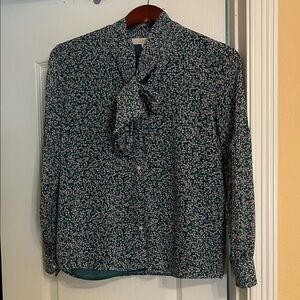 LOFT Teal and Pink Patterned Blouse